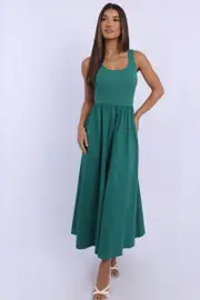 Green Midi Dress Ribbed Bodice - Size 16XL, Women's Midi Dress