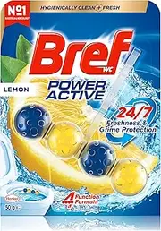 [Bref] Power Active with 4 Function Formula Toilet Foaming Cleanser (50g), Toilet Freshener with Lemon Scent, Hanging Toilet Bowl Cleaner to Deep Clean Toilet