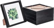 Nicola Spring 5 Piece 8 x 8 3D Shadow Box Photo Frame Set - Craft Display Picture Frame with 4 x 4 Mount - Glass Aperture - Black/White
