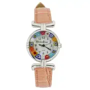 Glass Of Venice Murano Glass Millefiori Watch Round Multicolor Silver-Tone - 1"