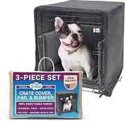 Pet Dreams 3-Piece Set Includes Dog Crate Cover, Dog Mat & Bumper Pad- Washable Kennel Bedding fits iCrate Cages 24, 30, 36, 42 Inch (Grey, Small, 24")