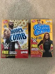 WWE BECKY LYNCH AND BIG SHOW GOLDEN CRISP CEREAL AND HONEY COMB!