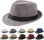 [CMIT] Straw Fedora Hat for Men Panama Trilby Hat Short Brim Hat with Black Band Summer Sun Hat for Men Women