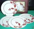 Lenox Red Holly Berry Silhouette 4PC Tidbit Holiday Party Plate Set 6" New Boxed