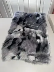 MARLO LORENZ SIGNATURE Throw Blanket 50 X 60 Black, White, Gray Faux Fur NEW
