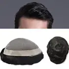 Mens Human Hair Replacement System Hairpiece Fine Mono Poly Skin Mens Toupee Wig
