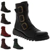 Womens Fly London Scop Rug Leather Biker Winter Wedge Heel Ankle Boots Rug Black UK 5
