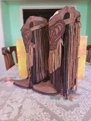 Rare CORRAL Brown Multi Fringe Harness Boots size 8.5