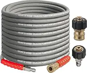 Hourleey Pressure Washer Hose, 50FT Kink Resistant High Tensile Wire Power Washer Hose, Hot/Cold Water Rubber Wire Braided with 3/8" Quick Connect, 4000 PSI, Gray