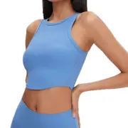 Nevenka Rib-Knit Crop Tank Tops Removable Padded Quick Dry Sports Bras-Blue