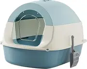 ShengQuanHao Hooded Cat Litter Box, Kitten Potty with Front Door, Pet Litter Box with Lid, Reusable Closed Litter Box, Cat Litter Box, Blue