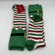 Wondershop 2 Pair Elf Striped Knee High Socks One Size Christmas Target Set