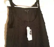 Eileen Fisher women shift dress 6 Black Ruffled silk Lined light wgt zipper NWT