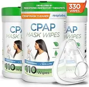 resplabs CPAP Mask Cleaning Wipes - Unscented, Alcohol-free Cleaner for All Masks, Cushions, Supplies - 3x 110 Wipe Pack