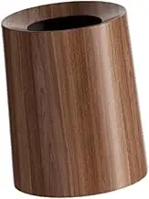 Leefasy Wood Grain Waste Container Open Top Round Bin for Restaurant Farmhouse, Dark Brown, 8L