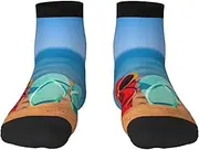 [JEJEA] Flip-Flops on a Sandy Beach print Men's Athletic Cushioned Crew Socks Crew Training Athletic Socks Men and Women for Sports