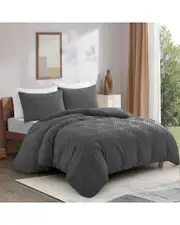 Unikome Soft Solid Clipped Jacquard Duvet Cover Set In Dark Gray, Leaf Quilted Twin