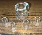 Dollhouse Miniature Set Clear Glass Pitcher 4 Glasses 1:12 Scale