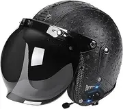 Bluetooth Motorcycle Helmet with Bubble Visor 3/4 Motorcycle Helmet Retro Jet Helmet Comfort Liner Fit Men Ladies Adult DOT/ECE Approved Half Face Helmet