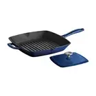 Enameled Cast Iron Grill Pan with Press, 11-inch, Blue