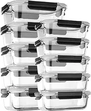 coccot Glass Food Storage Containers with Lids Airtight, Glass Meal Prep Containers with Snap Lids for Food, Bpa-free,Easy to Open&Close/Microwave,Oven,Freezer,Dishwasher Safe/Leak-proof [10 Pack]
