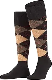 [Burlington] Men's Preston Knee-High Socks Warm And Soft Black Grey More Colours Thick Thermal Long Length Argyle Pattern For Winter Casual Looks ONE SIZE FITS ALL Gift Idea 1 Pair