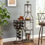 11 Bottle Freestanding Wine Rack With Storage Shelf For Bar Kitchen Dining Room