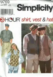Simplicity Sewing Pattern 9769 Shirt Vest Hat Unisex Adult L-XL