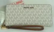 Michael Kors Jet Set Travel Vanilla Signature PVC Continental Wallet Wristlet