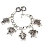 Sealife Theme Textured Metal Multi Turtle Charm Toggle Bracelet for Women