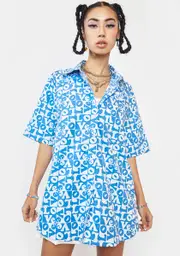 [Dolls Kill] Love Checker Blue Smith Button Up Shirt