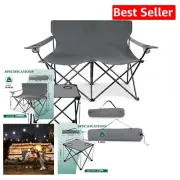 Double Camping Chair Loveseat with Folding Table & Cup Holders - 500lbs Capacity