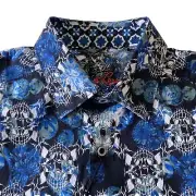 NWT $198 Robert Graham Alloway Skull Shirt Blue Sz S