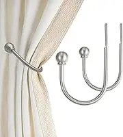 ARNORX Curtain Holdbacks Hooks Solid Steel Hooks Decorative French Ball End Curtain Drapery Tiebacks Heavy Duty, 2 PCs, Nickel Brushed