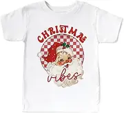 [Pixie and Elf] Red Santa Christmas Vibes t Shirt for Kids Girls and Boys, Retro Santa Checkered t Shirt Kids