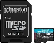 Kingston Canvas Go Plus microSDXC Memory Card Gen4 200MB/s A2 U3 V30 512GB Card + Adapter-SDCG4/512GB