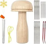 domoi Wooden Darning Mushroom Needle Thread Kit Wood+Metal Home for DIY Hand Sewing Darning Socks Clothes