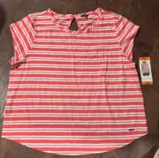 Nautica Coral & White Striped Top ❤️ Cap Sleeve 2XL NWT!