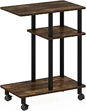 Furinno Turn-N-Tube C Shaped Side Table with Casters, Amber Pine/Black