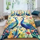 Peacock Duvet Cover Full Size Cartoon Bird Bedding Set Tropical Flowers Bed