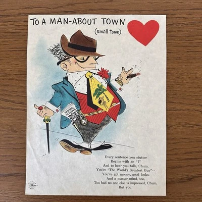 Vintage VINEGAR VALENTINE Sharp Darts MAN-ABOUT TOWN Penny Dreadful Insult Poem