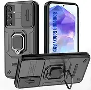 [Lumobrilla] for Samsung A55 Case,Samsung Galaxy A55 Case with [Sliding Camera Cover][360° Rotate Ring Kickstand] Heavy Duty Protective Shockproof Phone Case for Samsung A55,Black