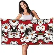 HTTUP Red Flower and White Daisy Print Quick Dry Beach Towel Lightweight Oversized for Adults for Travel and Pool Towels
