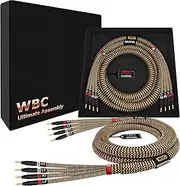 WORLDS BEST CABLES 12 Foot Ultimate - 12 AWG - Ultra-Pure OFC - Premium Audiophile HiFi Bi-Amp Speaker Cable Pair with Eminence Gold Banana Plugs & TnBrwn Tweed Jacket