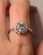 2.15 Ct Oval Cut Natural Aquamarine Diamond Proposal Ring14K solid white gold