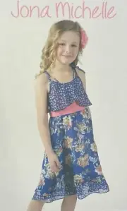 Jona Michelle Girls Youth Dress - Blue W/ Pink - Sizes 3T, 4T, & 10