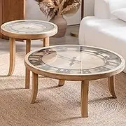 EKDJSN Coffee Table Set of 2, Large Storage Nesting Table with Clock, Thickened Cabinet Legs, Round Nesting Coffee Table, for Modern Home Furniture