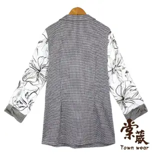 【TOWN’WEAR 棠葳】氣質花卉拼接千鳥紋長版上衣(女上衣/長袖/印花/翻領)