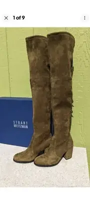 Stuart Weitzman Over-The-Knee Olive Green Suede Boots Size 38 US Size Chart Incl