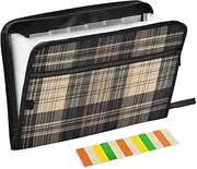 Retro Brown Plaid Check Pattern Accordion File Organizer 13 Pockets A4 Letter Size Folder with Pockets with Zipper Closure File Folder with Zipper for Paperwork